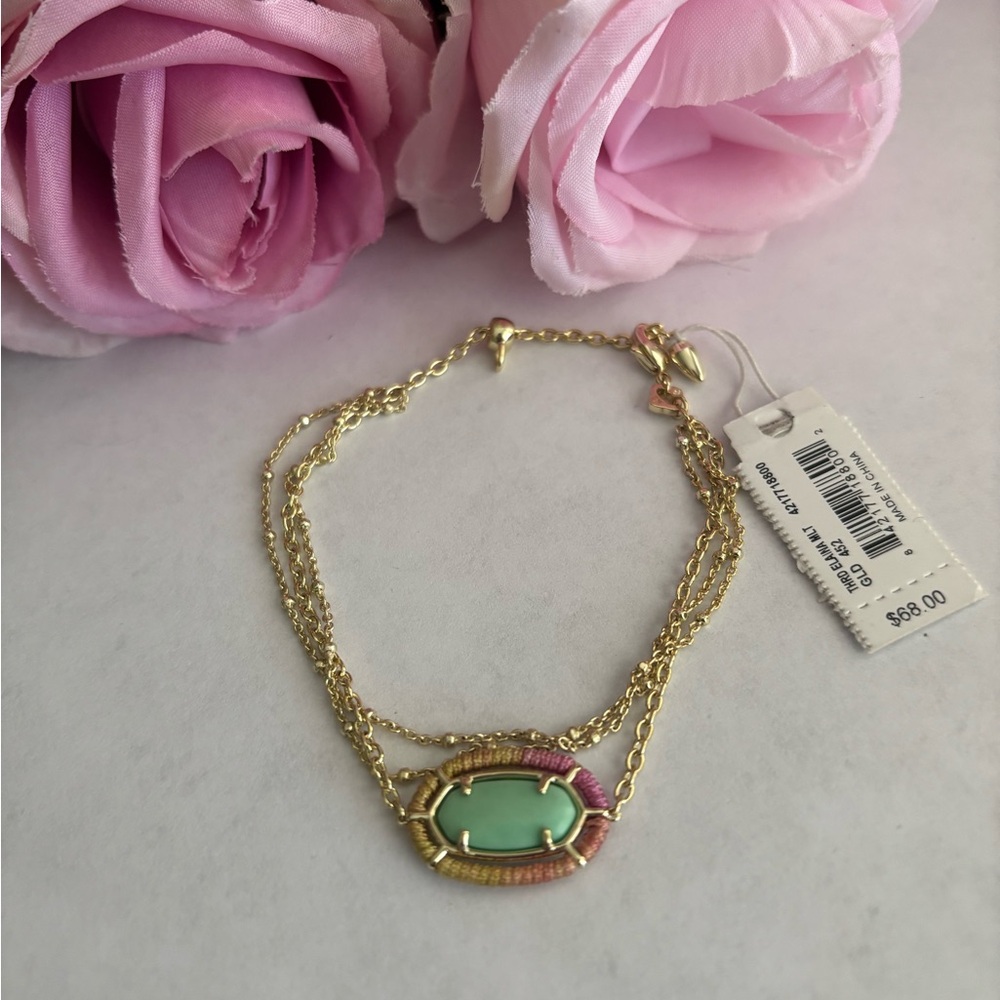 NWT Kendra Scott Threaded Elaina Gold Multi Strand Bracelet in Mint Magnesite. - Picture 2 of 6